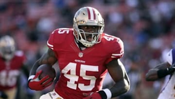 August 10, 2012; San Francisco, CA, USA; San Francisco 49ers running back Brandon Jacobs (45) carries the ball during the first quarter at Candlestick Park. Mandatory Credit: Kelley L Cox-USA TODAY Sports