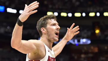 MIAMI, FL - APRIL 19: Goran Dragic #7 of the Miami Heat rants after being fouled during the third quarter of the game against the Philadelphia 76ers at American Airlines Arena on April 19, 2018 in Miami, Florida. NOTE TO USER: User expressly acknowledges and agrees that, by downloading and or using this photograph, User is consenting to the terms and conditions of the Getty Images License Agreement. (Photo by Eric Espada/Getty Images)