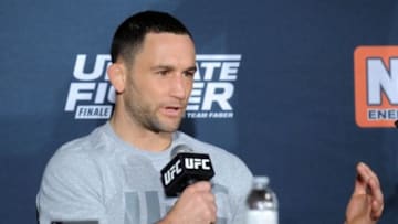 December 11, 2015; Las Vegas, NV, USA; Frankie Edgar speaks at a press conference following his victory against Chad Mendes during The Ultimate Fighter Finale at The Chelsea at The Cosmopolitan. Mandatory Credit: Gary A. Vasquez-USA TODAY Sports