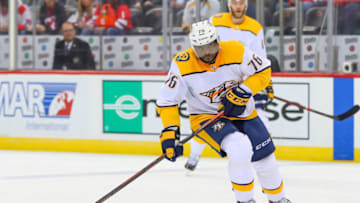 NEWARK, NJ - OCTOBER 25: Nashville Predators defenseman P.K. Subban (76) skates during the National Hockey League Game between the New Jersey Devils and the Nashville Predators on October 25, 2018 at the Prudential Center in Newark, NJ. (Photo by Rich Graessle/Icon Sportswire via Getty Images)