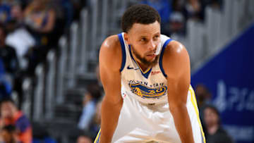 SAN FRANCISCO, CA - OCTOBER 24: Stephen Curry #30 of the Golden State Warriors looks on during a game against the LA Clippers on October 24, 2019 at Chase Center in San Francisco, California. NOTE TO USER: User expressly acknowledges and agrees that, by downloading and/or using this Photograph, user is consenting to the terms and conditions of the Getty Images License Agreement. Mandatory Copyright Notice: Copyright 2019 NBAE (Photo by Andrew D. Bernstein/NBAE via Getty Images)