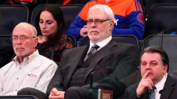 Mar 3, 2015; New York, NY, USA; New York Knicks president Phil Jackson watches during the second quarter against the Sacramento Kings at Madison Square Garden. Mandatory Credit: Brad Penner-USA TODAY Sports