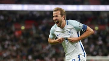 LONDON, ENGLAND - OCTOBER 05: Harry Kane of England celebrates scoring his side's first goal during the FIFA 2018 World Cup Qualifier between England and Slovenia at Wembley Stadium on October 5, 2017 in London, England. (Photo by Rob Newell - CameraSport via Getty Images)