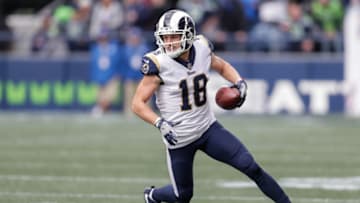 SEATTLE, WA - OCTOBER 07: Wide Receiver Cooper Kupp #18 of the Los Angeles Rams runs after a catch in the second half against the Seattle Seahawks at CenturyLink Field on October 7, 2018 in Seattle, Washington. (Photo by Stephen Brashear/Getty Images)