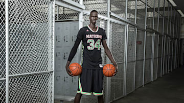 LONG BEACH, CA - AUGUST 4: Thon Maker #34 poses for a portrait during the 2014 adidas Nations August 4, 2014 at Long Beach City College in Long Beach, California. (Photo by Kelly Kline/Getty Images)