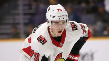 NASHVILLE, TN - DECEMBER 11: Ottawa Senators right wing Drake Batherson (79) is shown during the NHL game between the Nashville Predators and Ottawa Senators, held on December 11, 2018, at Bridgestone Arena in Nashville, Tennessee. (Photo by Danny Murphy/Icon Sportswire via Getty Images)