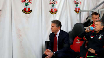 SOUTHAMPTON, ENGLAND - APRIL 01: Claude Puel, Manager of Southampton (L) and his staff look on prior to the Premier League match between Southampton and AFC Bournemouth at St Mary's Stadium on April 1, 2017 in Southampton, England. (Photo by Warren Little/Getty Images)