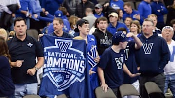 Dec 31, 2016; Omaha, NE, USA; Villanova Wildcats fans celebrate the win against the Creighton Bluejays at CenturyLink Center Omaha. Villanova defeated Creighton 80-70. Mandatory Credit: Steven Branscombe-USA TODAY Sports