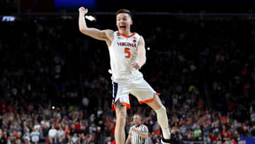 MINNEAPOLIS, MINNESOTA - APRIL 08: Kyle Guy #5 of the Virginia Cavaliers celebrate his teams 85-77 win over the Texas Tech Red Raiders to win the the 2019 NCAA men's Final Four National Championship game at U.S. Bank Stadium on April 08, 2019 in Minneapolis, Minnesota. (Photo by Streeter Lecka/Getty Images)