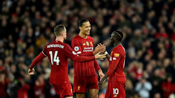 LIVERPOOL, ENGLAND - DECEMBER 29: (THE SUN OUT, THE SUN ON SUNDAY OUT) Sadio Mane of Liverpool celebrating after scoring the opening goal during the Premier League match between Liverpool FC and Wolverhampton Wanderers at Anfield on December 29, 2019 in Liverpool, United Kingdom. (Photo by Andrew Powell/Liverpool FC via Getty Images)