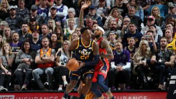 SALT LAKE CITY, UT - NOVEMBER 23: Jeff Green #22 of the Utah Jazz handles the ball against the New Orleans Pelicans on November 23, 2019 at Vivint Smart Home Arena in Salt Lake City, Utah. NOTE TO USER: User expressly acknowledges and agrees that, by downloading and or using this Photograph, User is consenting to the terms and conditions of the Getty Images License Agreement. Mandatory Copyright Notice: Copyright 2019 NBAE (Photo by Melissa Majchrzak/NBAE via Getty Images)