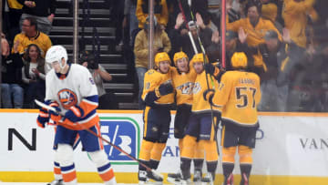 Nashville Predators Celebrating Goal Mandatory Credit: Christopher Hanewinckel-USA TODAY Sports