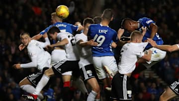 GLASGOW, SCOTLAND - SEPTEMBER 26: Nikola Katic of Rangers scores the opening goal during the Betfred Scottish League Cup Quarter Final match between Rangers and Ayr United on September 26, 2018 in Glasgow, Scotland. (Photo by Ian MacNicol/Getty Images)