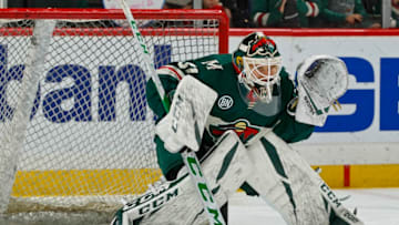 ST. PAUL, MN - NOVEMBER 23: Kaapo Kahkonen #31 of the Minnesota Wild warms up before a game with the Winnipeg Jets at Xcel Energy Center on November 23, 2018 in St. Paul, Minnesota.(Photo by Bruce Kluckhohn/NHLI via Getty Images)