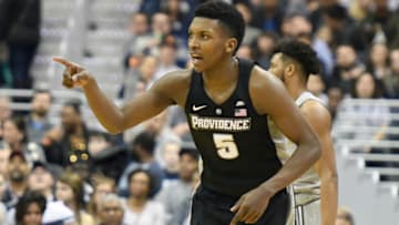 WASHINGTON, DC - FEBRUARY 24: Rodney Bullock #5 of the Providence Friars celebrates a basket during a college basketball game against the Georgetown Hoyas at the Capital One Arena on February 24, 2018 in Washington, DC. The Friars won 74-69. Photo by Mitchell Layton/Getty Images)