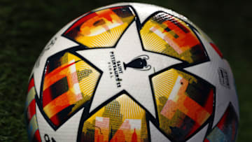 VILLARREAL, SPAIN - FEBRUARY 22: Details on an official Adidas UEFA Champions League matchball bearing the Saint Petersburg 22 logo during the UEFA Champions League Round Of Sixteen Leg One match between Villarreal CF and Juventus at Estadio de la Ceramica on February 22, 2022 in Villarreal, Spain. (Photo by Jonathan Moscrop/Getty Images)