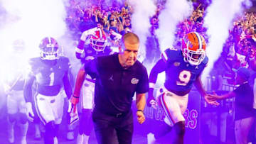 Florida Gators head coach Billy Napier leads his team out of the tunnel and onto the field at Steve Spurrier Field at Ben Hill Griffin Stadium in Gainesville, FL on Saturday, October 15, 2022. Before the start of the LSU game. LSU defeated the Gators 45-35. [Doug Engle/Gainesville Sun]Ncaa Football Florida Gators Vs Lsu Tigers