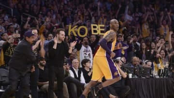 Apr 13, 2016; Los Angeles, CA, USA; Fans cheer after Los Angeles Lakers forward Kobe Bryant (24) hits a jump shot during the third quarter against the Utah Jazz at Staples Center. Bryant was playing in the final game of his NBA career. Mandatory Credit: Robert Hanashiro-USA TODAY Sports