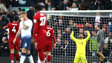LIVERPOOL, ENGLAND - MARCH 31: Alison Becker of Liverool celebrates victory during the Premier League match between Liverpool FC and Tottenham Hotspur at Anfield on March 31, 2019 in Liverpool, United Kingdom. (Photo by Clive Brunskill/Getty Images)