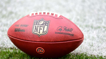 LANDOVER, MARYLAND - NOVEMBER 22: A detailed view of an official Wilson NFL football with the Cincinnati Bengals logo before a game between the Bengals and Washington Football Team at FedExField on November 22, 2020 in Landover, Maryland. (Photo by Patrick McDermott/Getty Images)