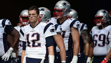 Jan 1, 2017; Miami Gardens, FL, USA; New England Patriots quarterback Tom Brady (12) waits to take the field during the first half against the Miami Dolphins at Hard Rock Stadium. Mandatory Credit: Steve Mitchell-USA TODAY Sports