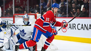 MONTREAL, QC - APRIL 06: Montreal Canadiens center Jesperi Kotkaniemi (15) calls for a pass during the Toronto Maple Leafs versus the Montreal Canadiens game on April 06, 2019, at Bell Centre in Montreal, QC (Photo by David Kirouac/Icon Sportswire via Getty Images)