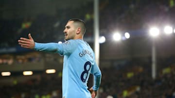 LIVERPOOL, ENGLAND - FEBRUARY 06: Ilkay Gundogan of Manchester City during the Premier League match between Everton FC and Manchester City at Goodison Park on February 06, 2019 in Liverpool, United Kingdom. (Photo by Alex Livesey/Getty Images)