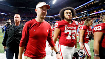 ATLANTA, GEORGIA - DECEMBER 28: Head coach Lincoln Riley of the Oklahoma Sooners walks off the field after the LSU Tigers win the the Chick-fil-A Peach Bowl 28-63 at Mercedes-Benz Stadium on December 28, 2019 in Atlanta, Georgia. (Photo by Todd Kirkland/Getty Images)