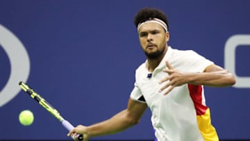 NEW YORK, NY - AUGUST 30: Jo-Wilfried Tsonga of France returns a shot against Denis Shapovalov of Canada during their second round Men's Singles match on Day Three of the 2017 US Open at the USTA Billie Jean King National Tennis Center on August 30, 2017 in the Flushing neighborhood of the Queens borough of New York City. (Photo by Al Bello/Getty Images)