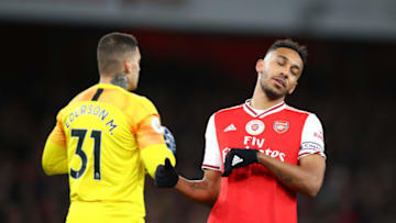 LONDON, ENGLAND - DECEMBER 15: Pierre-Emerick Aubameyang of Arsenal reacts during the Premier League match between Arsenal FC and Manchester City at Emirates Stadium on December 15, 2019 in London, United Kingdom. (Photo by Julian Finney/Getty Images)