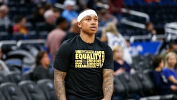 ORLANDO, FL - FEBRUARY 6: Isaiah Thomas #3 of the Cleveland Cavaliers warms up before the game against the Orlando Magic at the Amway Center on February 6, 2018 in Orlando, Florida. The Magic defeated the Cavaliers 116 to 98. NOTE TO USER: User expressly acknowledges and agrees that, by downloading and or using this photograph, User is consenting to the terms and conditions of the Getty Images License Agreement. (Photo by Don Juan Moore/Getty Images)