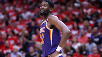 NEW ORLEANS, LOUISIANA - APRIL 24: Deandre Ayton #22 of the Phoenix Suns reacts against the New Orleans Pelicans during Game Four of the Western Conference First Round NBA Playoffs at the Smoothie King Center on April 24, 2022 in New Orleans, Louisiana. NOTE TO USER: User expressly acknowledges and agrees that, by downloading and or using this Photograph, user is consenting to the terms and conditions of the Getty Images License Agreement. (Photo by Jonathan Bachman/Getty Images)