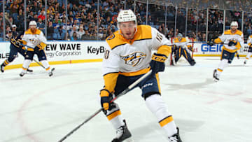BUFFALO, NY - APRIL 2: Colton Sissons #10 of the Nashville Predators skates during an NHL game against the Buffalo Sabres on April 2, 2019 at KeyBank Center in Buffalo, New York. (Photo by Sara Schmidle/NHLI via Getty Images)