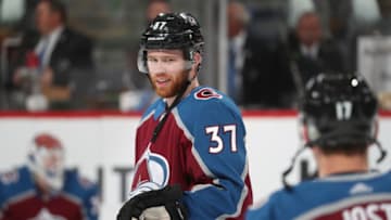 DENVER, CO - APRIL 22: J.T. Compher #37 of the Colorado Avalanche skates prior to the game against the Nashville Predators in Game Six of the Western Conference First Round during the 2018 NHL Stanley Cup Playoffs at the Pepsi Center on April 22, 2018 in Denver, Colorado. (Photo by Michael Martin/NHLI via Getty Images)