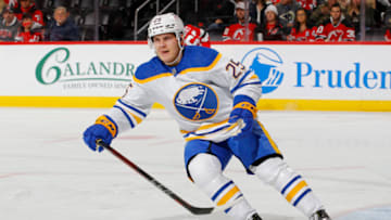 NEWARK, NEW JERSEY - OCTOBER 23: Arttu Ruotsalainen #25 of the Buffalo Sabres in action against the New Jersey Devils at Prudential Center on October 23, 2021 in Newark, New Jersey. The Devils defeated the Sabres 2-1 in overtime. (Photo by Jim McIsaac/Getty Images)