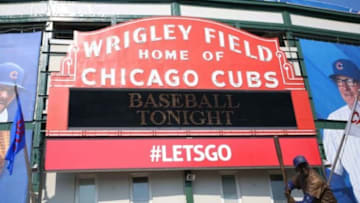 Apr 5, 2015; Chicago, IL, USA; A general shot of the marquee prior to a game between the Chicago Cubs and the St. Louis Cardinals at Wrigley Field. Mandatory Credit: Dennis Wierzbicki-USA TODAY Sports