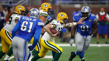 DETROIT, MI - JANUARY 1: Aaron Rodgers #12 of the Green Bay Packers runs while playing the Detroit Lions at Ford Field on January 1, 2017 in Detroit, Michigan (Photo by Gregory Shamus/Getty Images)