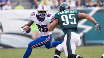 Dec 13, 2015; Philadelphia, PA, USA; Buffalo Bills running back LeSean McCoy (25) rushes as Philadelphia Eagles inside linebacker Mychal Kendricks (95) defends during the second quarter at Lincoln Financial Field. Mandatory Credit: Bill Streicher-USA TODAY Sports