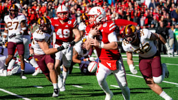 Nebraska Cornhuskers quarterback Chubba Purdy runs for a touchdown (Dylan Widger-USA TODAY Sports)