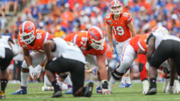 GAINESVILLE, FLORIDA - SEPTEMBER 28: Evan McPherson #19 of the Florida Gators in action during a game against the Towson Tigers at Ben Hill Griffin Stadium on September 28, 2019 in Gainesville, Florida. (Photo by James Gilbert/Getty Images)
