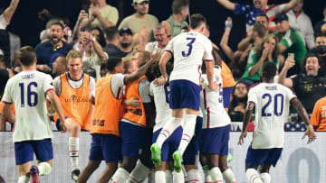 USA team celebrates their win after the Concacaf Gold Cup football match final between Mexico and USA at the Allegiant stadium in Las Vegas, Nevada on August 1, 2021. (Photo by FREDERIC J. BROWN / AFP) (Photo by FREDERIC J. BROWN/AFP via Getty Images)