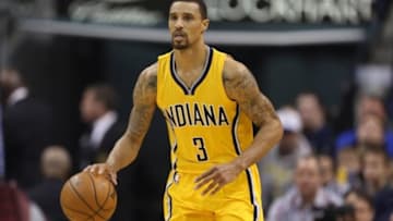 Feb 6, 2016; Indianapolis, IN, USA; Indiana Pacers guard George Hill (3) brings the ball upourt against the Detroit Pistons at Bankers Life Fieldhouse. Mandatory Credit: Brian Spurlock-USA TODAY Sports