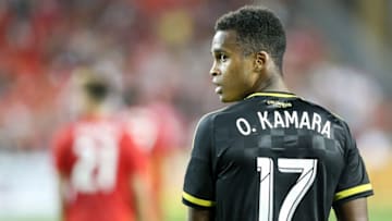 Jul 31, 2016; Toronto, Ontario, CAN; Columbus Crew forward Ola Kamara (17) looks towards the sideline against Toronto FC at BMO Field. Toronto FC won 3-0. Mandatory Credit: Kevin Sousa-USA TODAY Sports