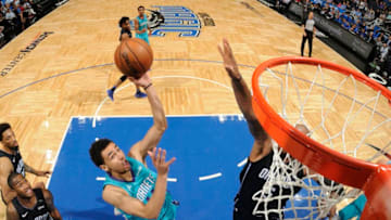 ORLANDO, FL - APRIL 6: Marcus Paige #4 of the Charlotte Hornets shoots the ball against the Orlando Magic on April 6, 2018 at Amway Center in Orlando, Florida. NOTE TO USER: User expressly acknowledges and agrees that, by downloading and or using this photograph, User is consenting to the terms and conditions of the Getty Images License Agreement. Mandatory Copyright Notice: Copyright 2018 NBAE (Photo by Fernando Medina/NBAE via Getty Images)