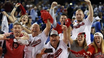 Oct 19, 2016; Toronto, Ontario, CAN; Cleveland Indians fans celebrate after the Cleveland Indians beat the Toronto Blue Jays in game five of the 2016 ALCS playoff baseball series at Rogers Centre. Mandatory Credit: John E. Sokolowski-USA TODAY Sports