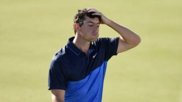 Sep 20, 2015; Lake Forest, IL, USA; PGA golfer Rory McIlroy walks off the 18th green moments after his final round of 2015 BMW Championship at Conway Farms Golf Club. Mandatory Credit: Thomas J. Russo-USA TODAY Sports