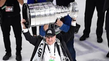 Jul 7, 2021; Tampa, Florida, USA; Tampa Bay Lightning owner Jeff Vinik hoists the Stanley Cup after the Lightning defeated the Montreal Canadiens 1-0 in game five to win the 2021 Stanley Cup Final at Amalie Arena. Mandatory Credit: Douglas DeFelice-USA TODAY Sports