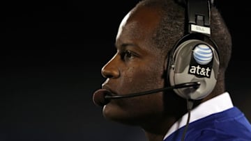 LAWRENCE, KS - OCTOBER 15: Head coach Turner Gill of the Kansas Jayhawks watches from the sidelines during the game against the Oklahoma Sooners on October 15, 2011 at Memorial Stadium in Lawrence, Kansas. (Photo by Jamie Squire/Getty Images)