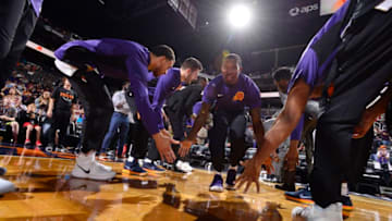 PHOENIX, AZ - OCTOBER 11: Eric Bledsoe #2 of the Phoenix Suns gets introduced before the preseason game against the Portland Trail Blazers on October 11, 2017 at Talking Stick Resort Arena in Phoenix, Arizona. NOTE TO USER: User expressly acknowledges and agrees that, by downloading and or using this photograph, user is consenting to the terms and conditions of the Getty Images License Agreement. Mandatory Copyright Notice: Copyright 2017 NBAE (Photo by Barry Gossage/NBAE via Getty Images)