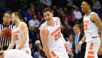 Mar 20, 2016; St. Louis, MO, USA; Syracuse Orange forward Tyler Lydon (20) smiles after the game against the Middle Tennessee Blue Raiders in the second round in the 2016 NCAA Tournament at Scottrade Center. Syracuse won 75-50. Mandatory Credit: Jeff Curry-USA TODAY Sports
